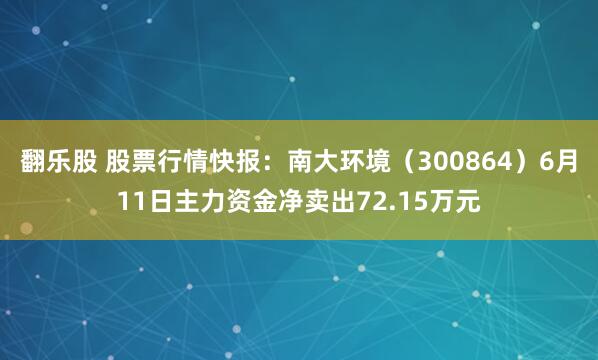 翻乐股 股票行情快报：南大环境（300864）6月11日主力资金净卖出72.15万元